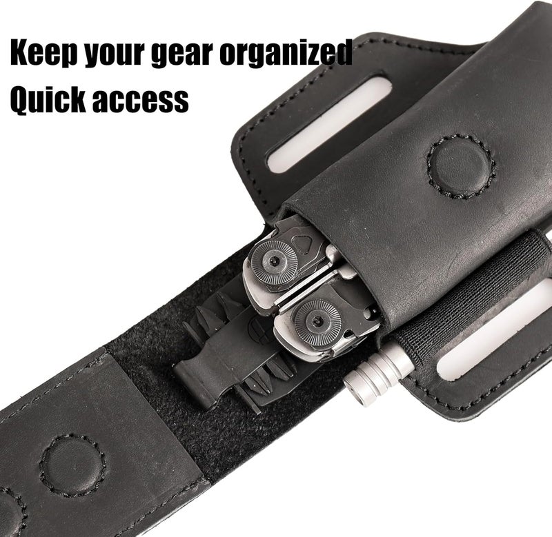 topstache Leather Multitool Sheath for Belt - Leather Multitool Holder for Belt - EDC Belt Organizer Multitool Pouch - Two Magnetic Closure Multitool Holster - Belt Loop Leather Multitool Case, Black - Image 5